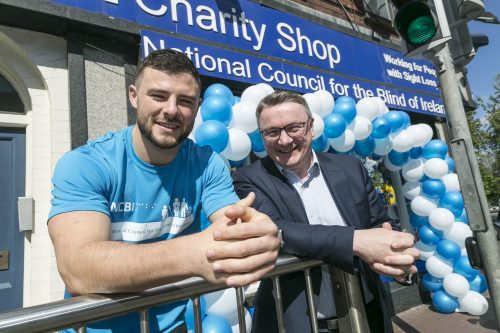 Robbie Henshaw and Chris White CEO of NCBI, At official opening of the Rathmines Shop