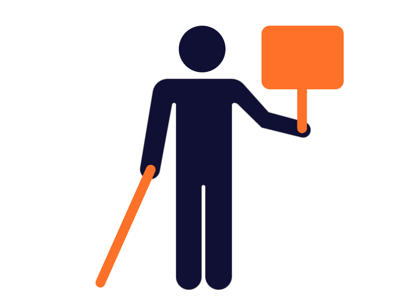 icon using cane and holding placard